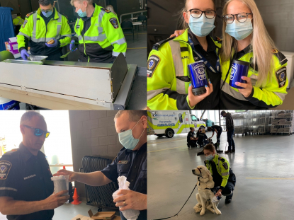 paramedics, team members, and dogs